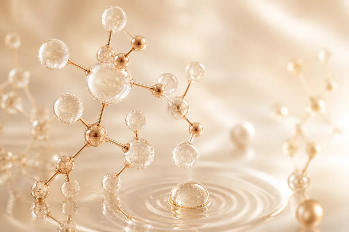 Abstract copper and pearl molecular forms representing peptide science