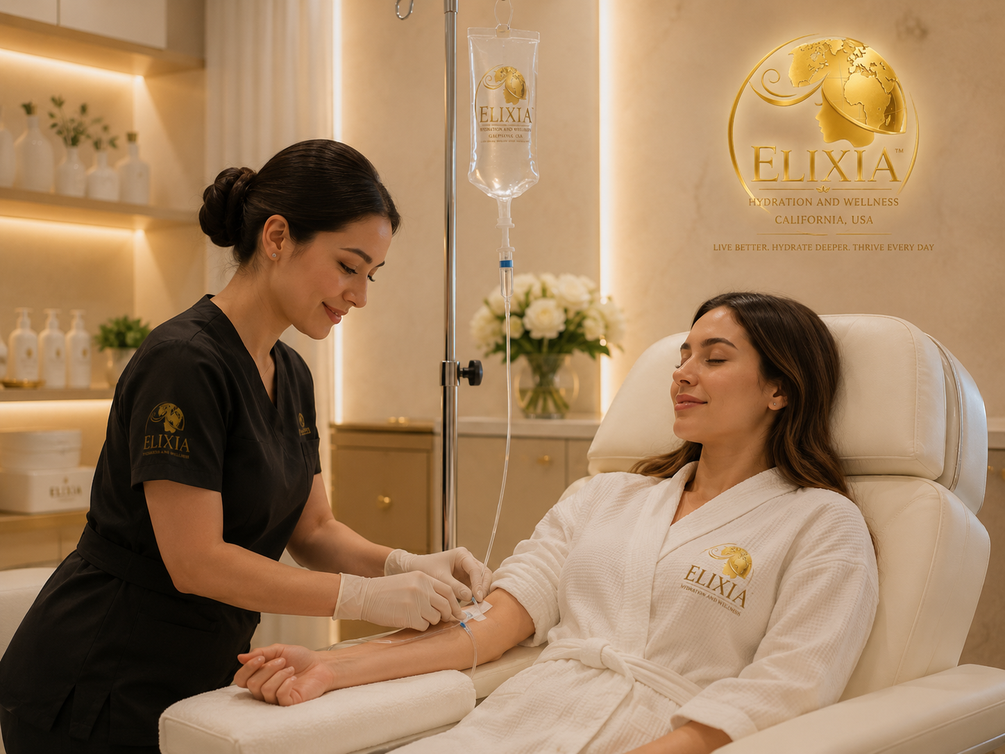 Client receiving an ELIXIA wellness service with staff support