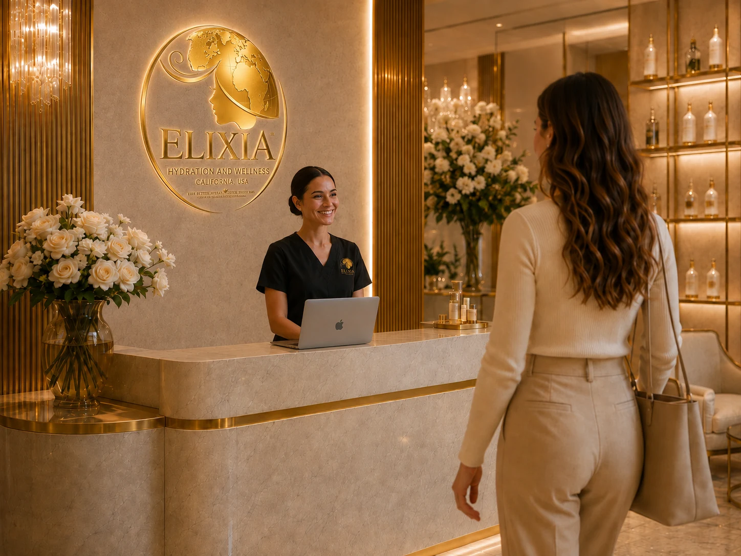 Client arriving at the ELIXIA reception desk
